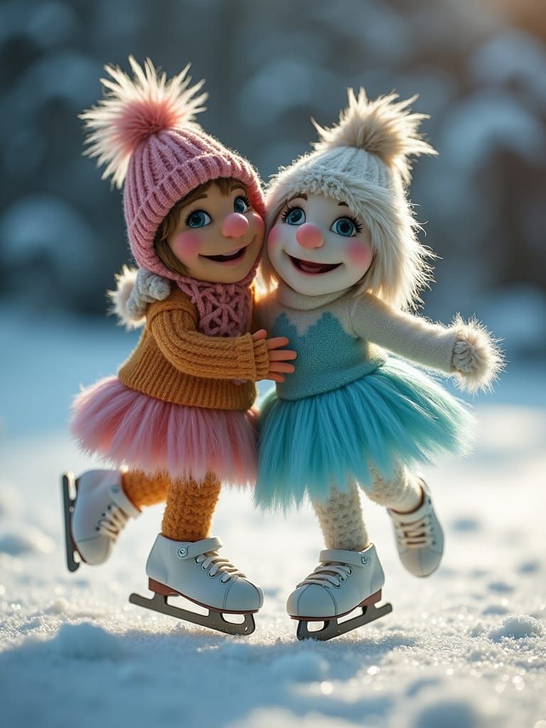 Hyperrealistic Muppet Ice Dancers in Artificial Atmosphere