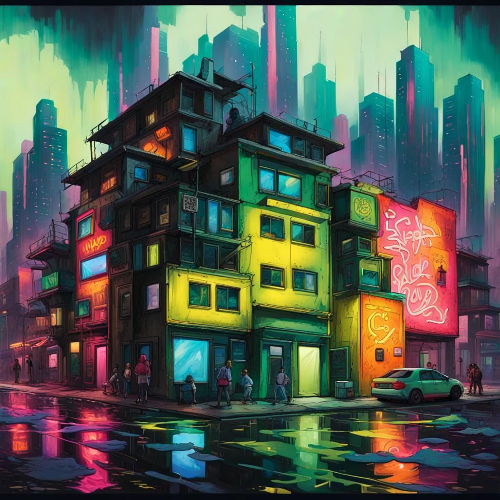 Fluorescent Black Light City at Night