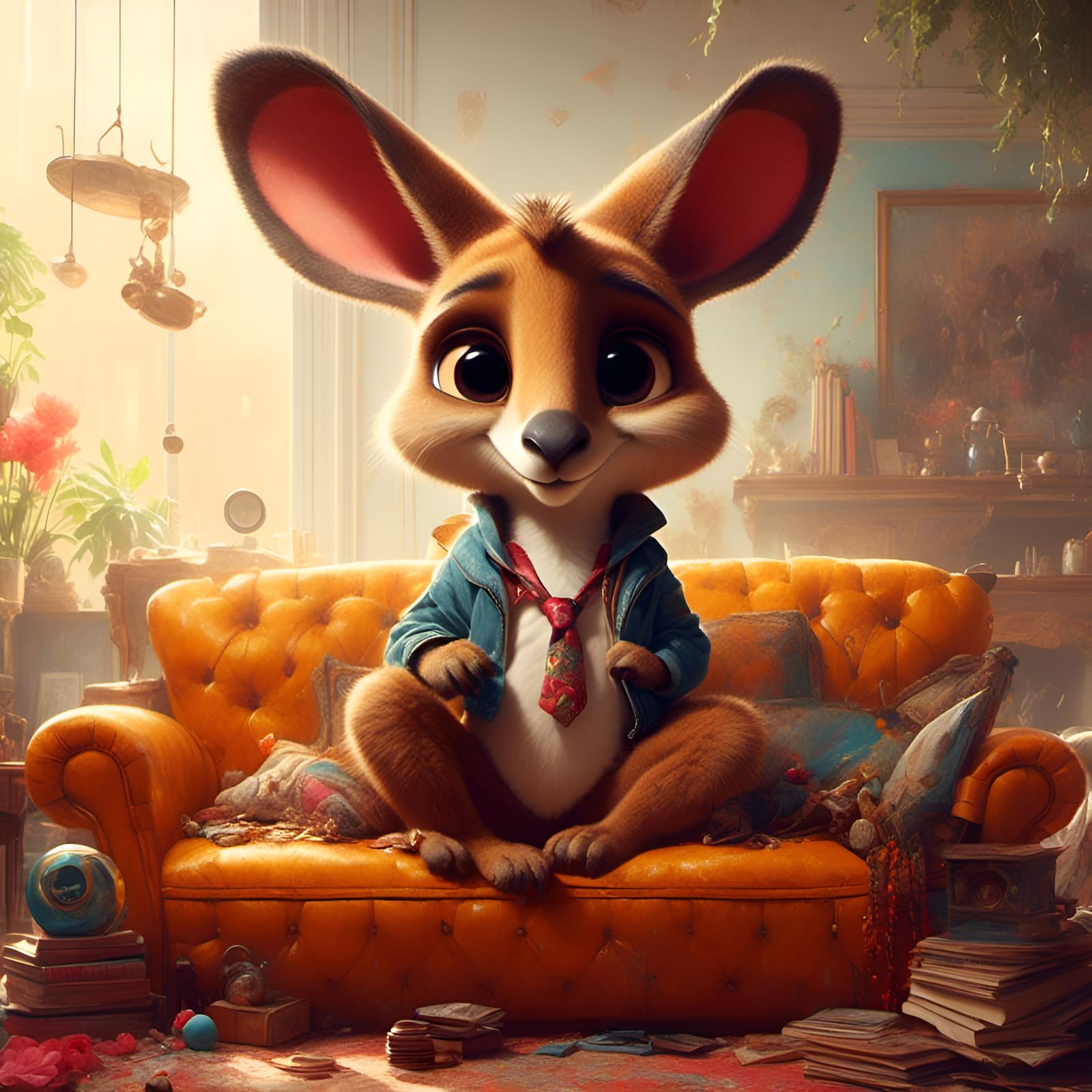 Adorable Kangaroo Portrait in Digital Art Style