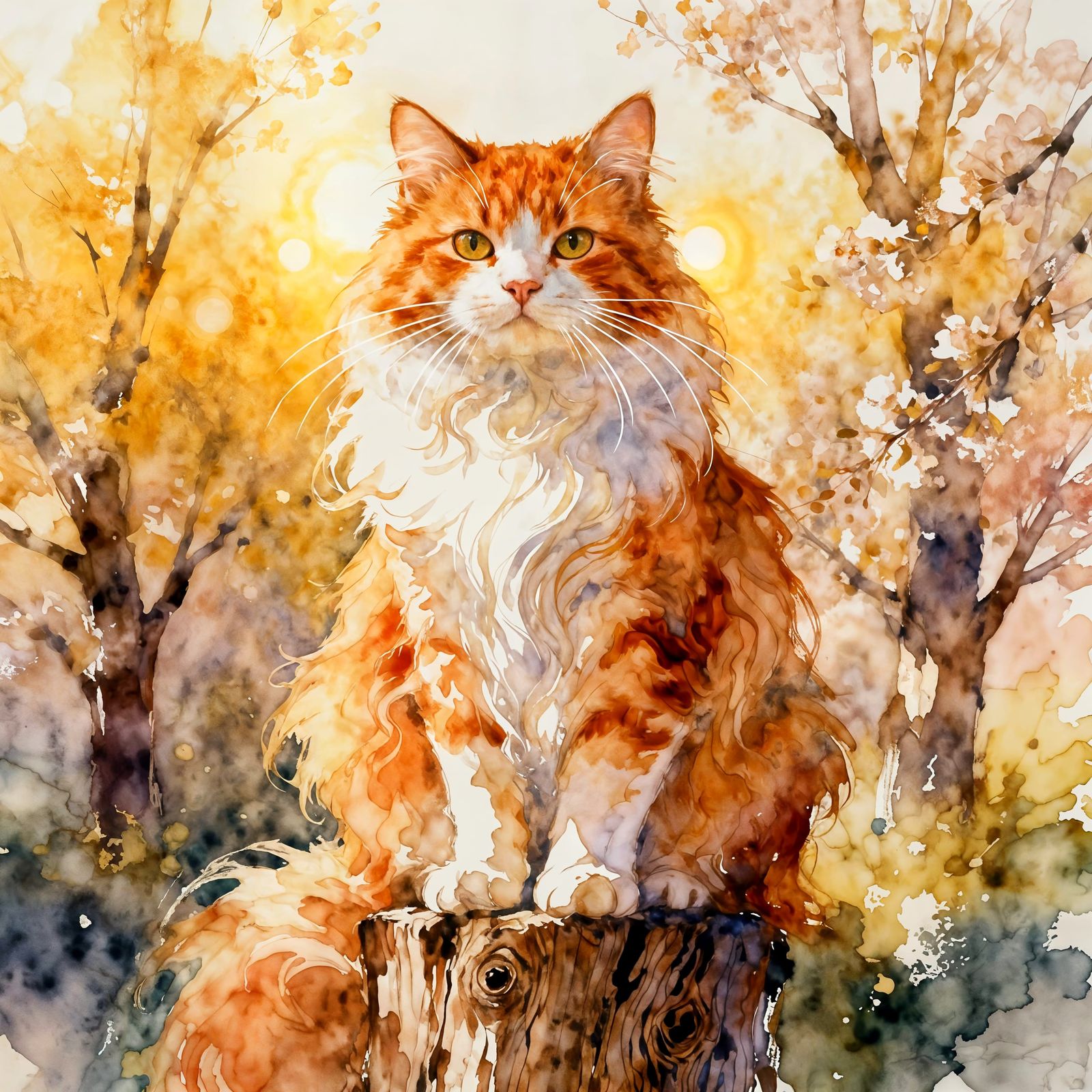Majestic Orange Cat in Springtime Bloom Digital Painting