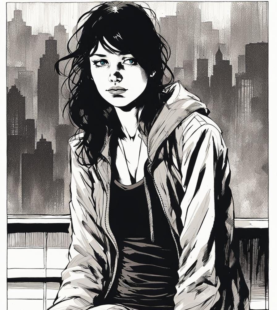 Sin City Style Portrait of Reclining Girl