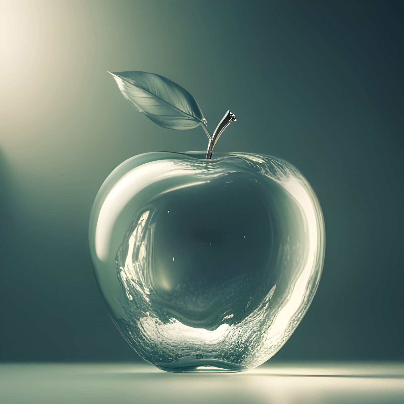 Photorealistic Glass Apple with Sunlight and Bokeh