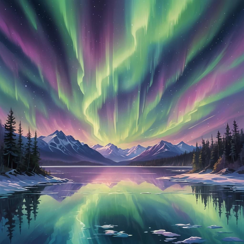 Northern Lights Dance Over Crystal Lake