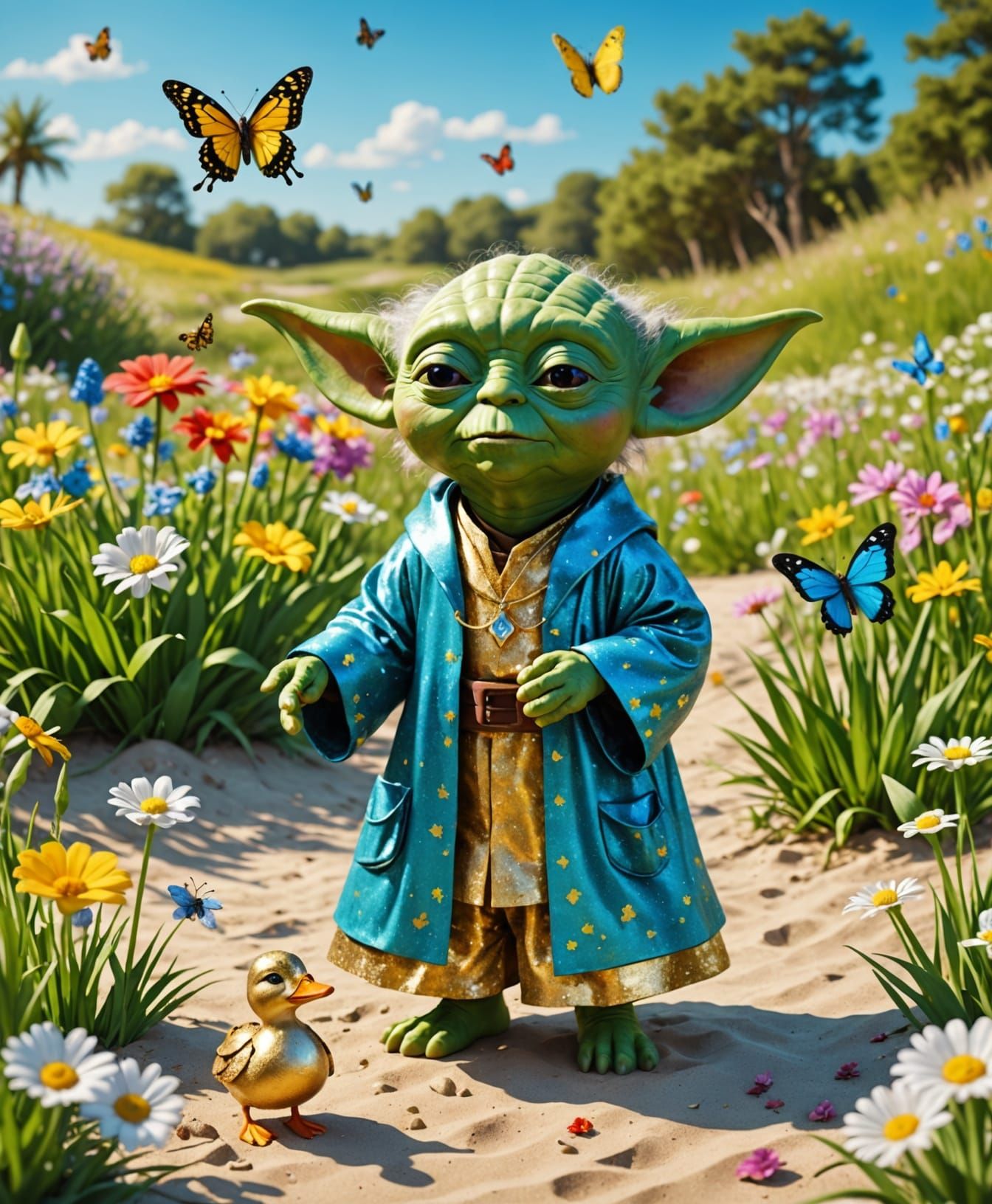 Realistic Yoda Beach Holiday in Colorful 3D