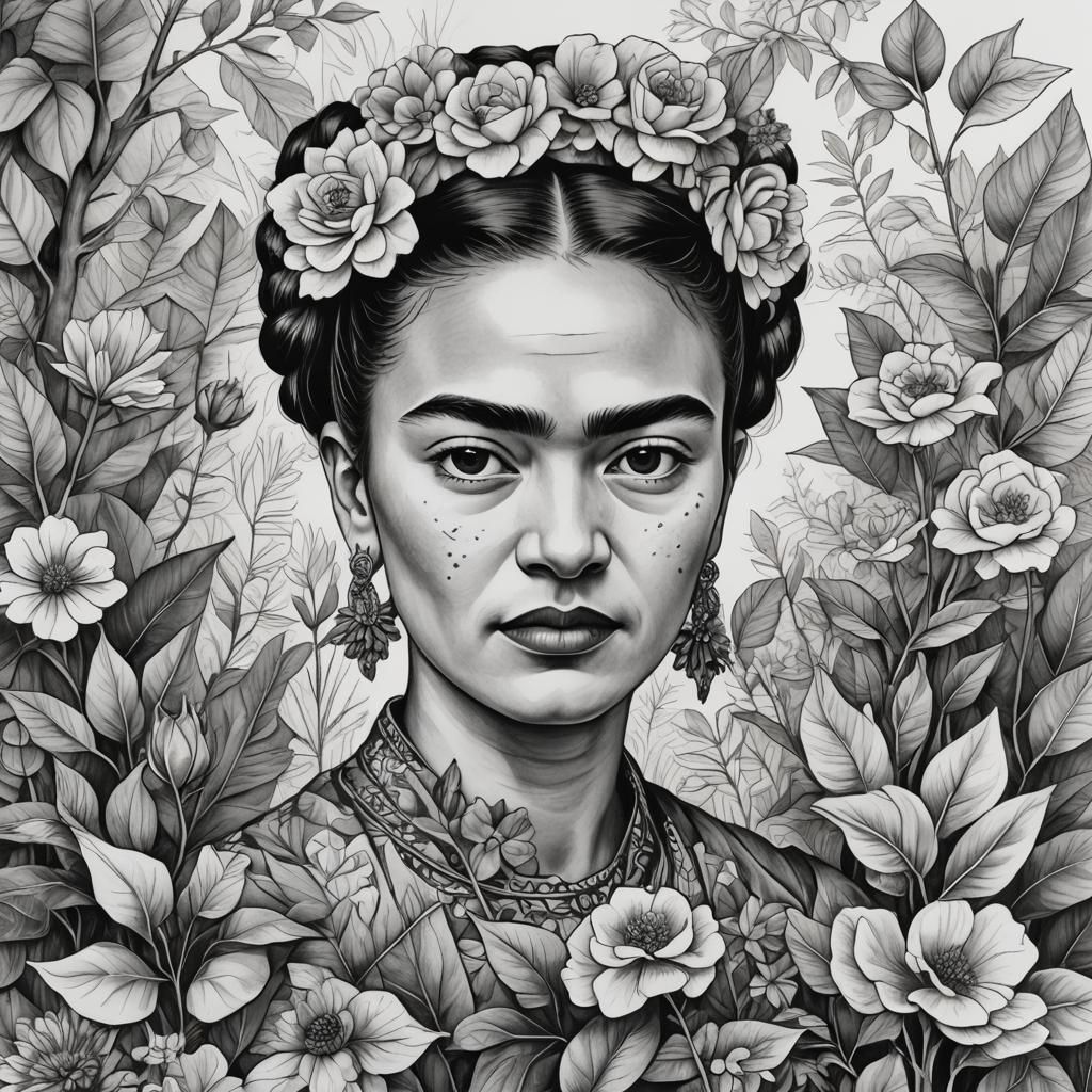Frida Kahlo Portrait as a Coloring Page Sketch