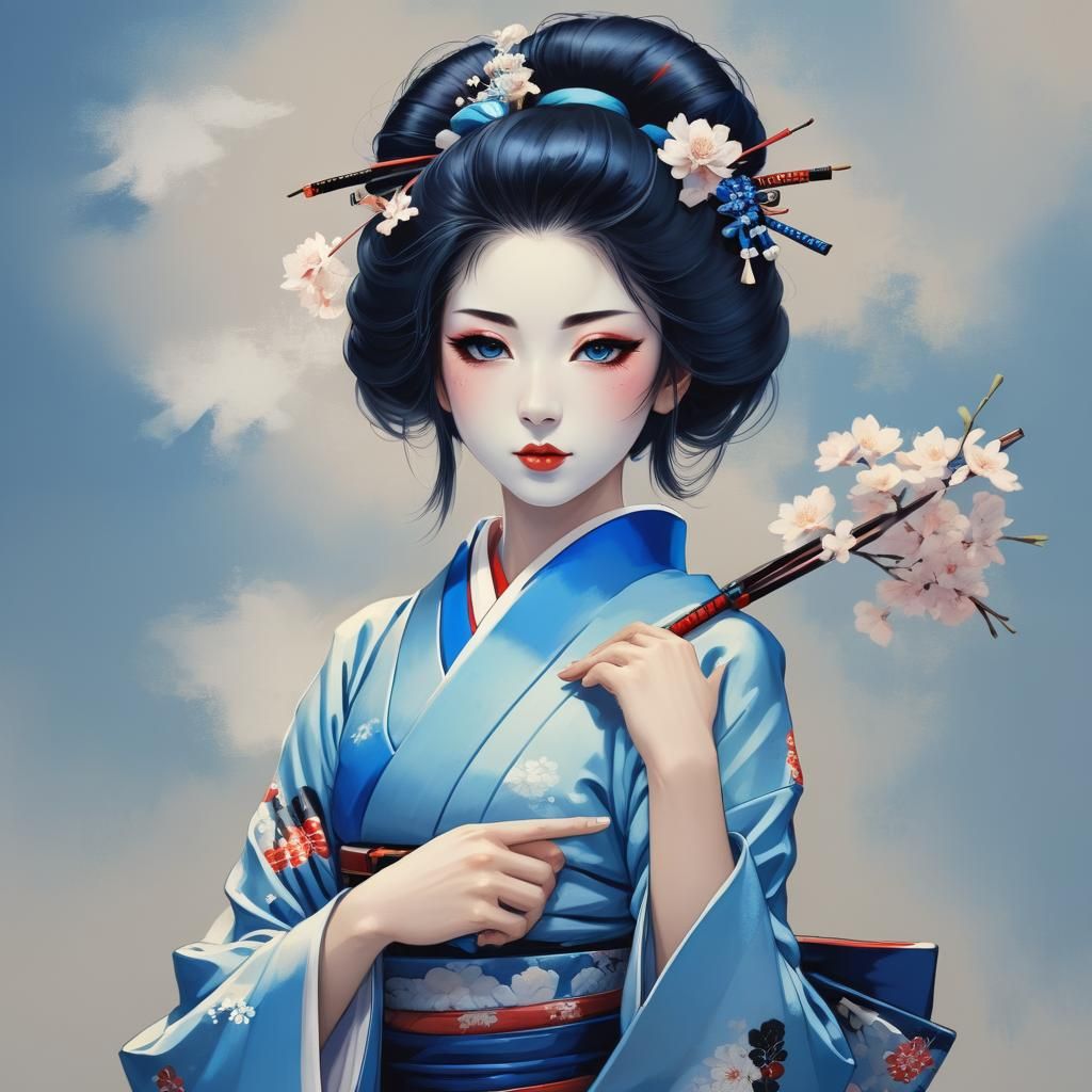 Beautiful Geisha Portrait in Anime Style