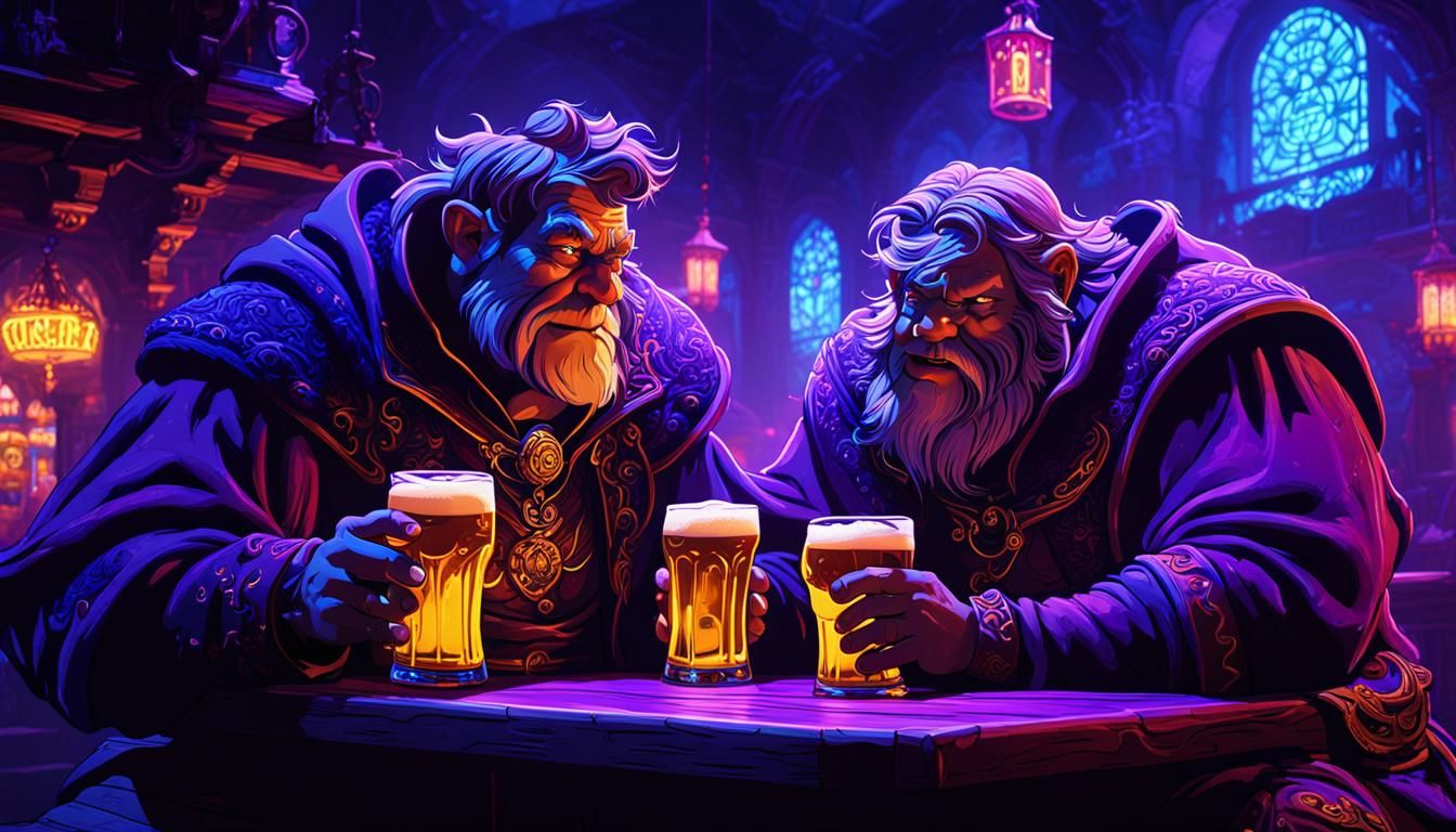 Quasimodo and Igor drinking beer in a bar
