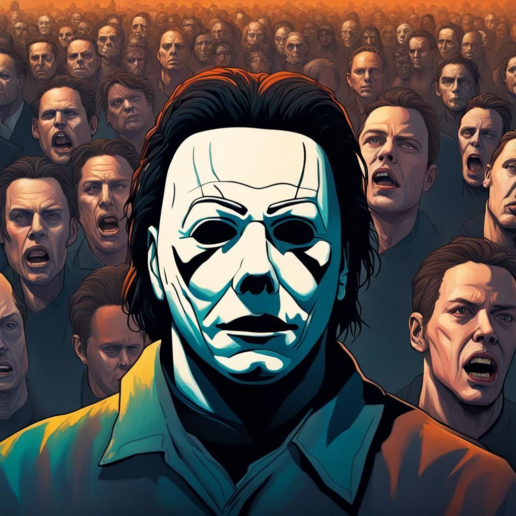 Hyperrealistic Micheal Myers in a Crowd