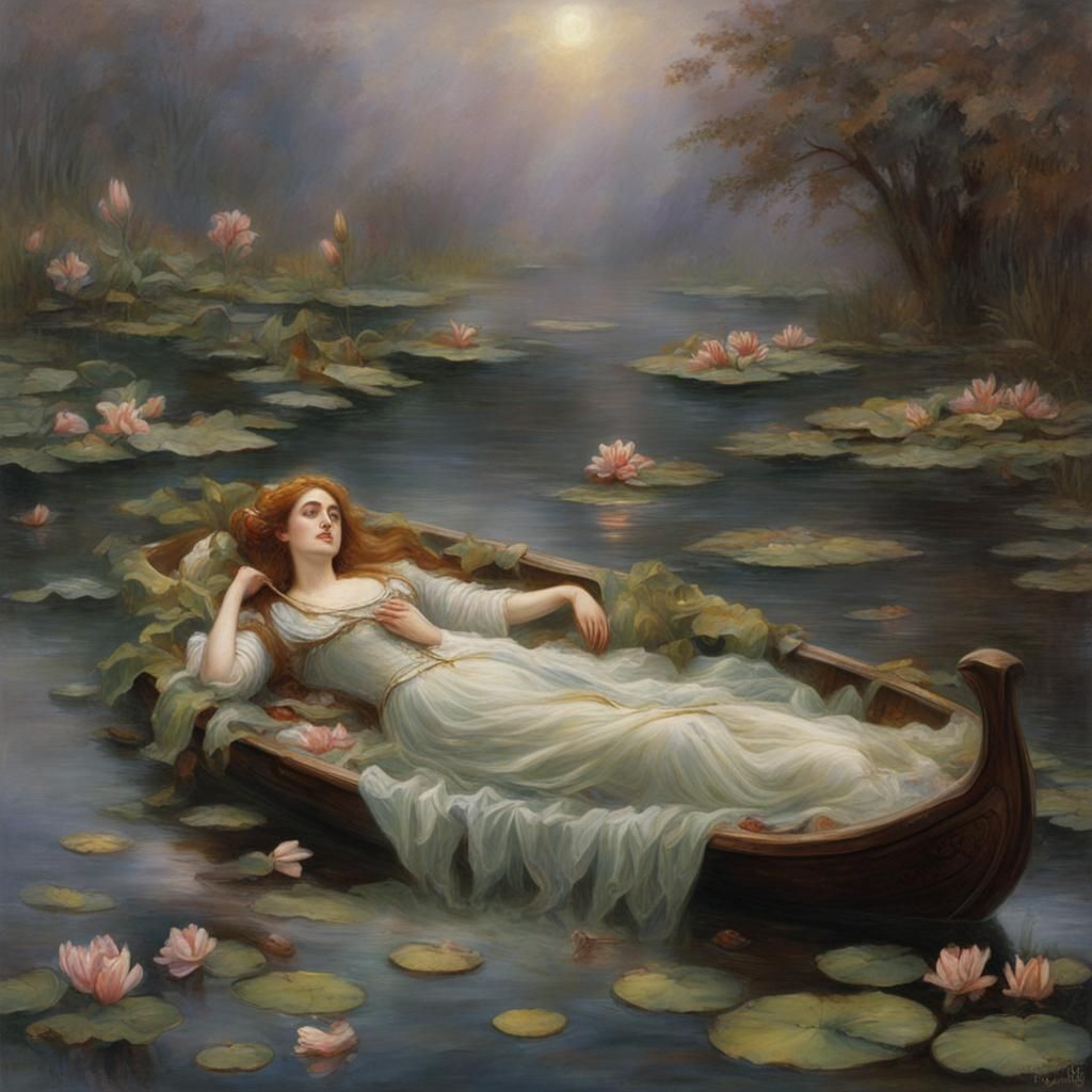 Lady of Shallot in Pre-Raphaelite Style