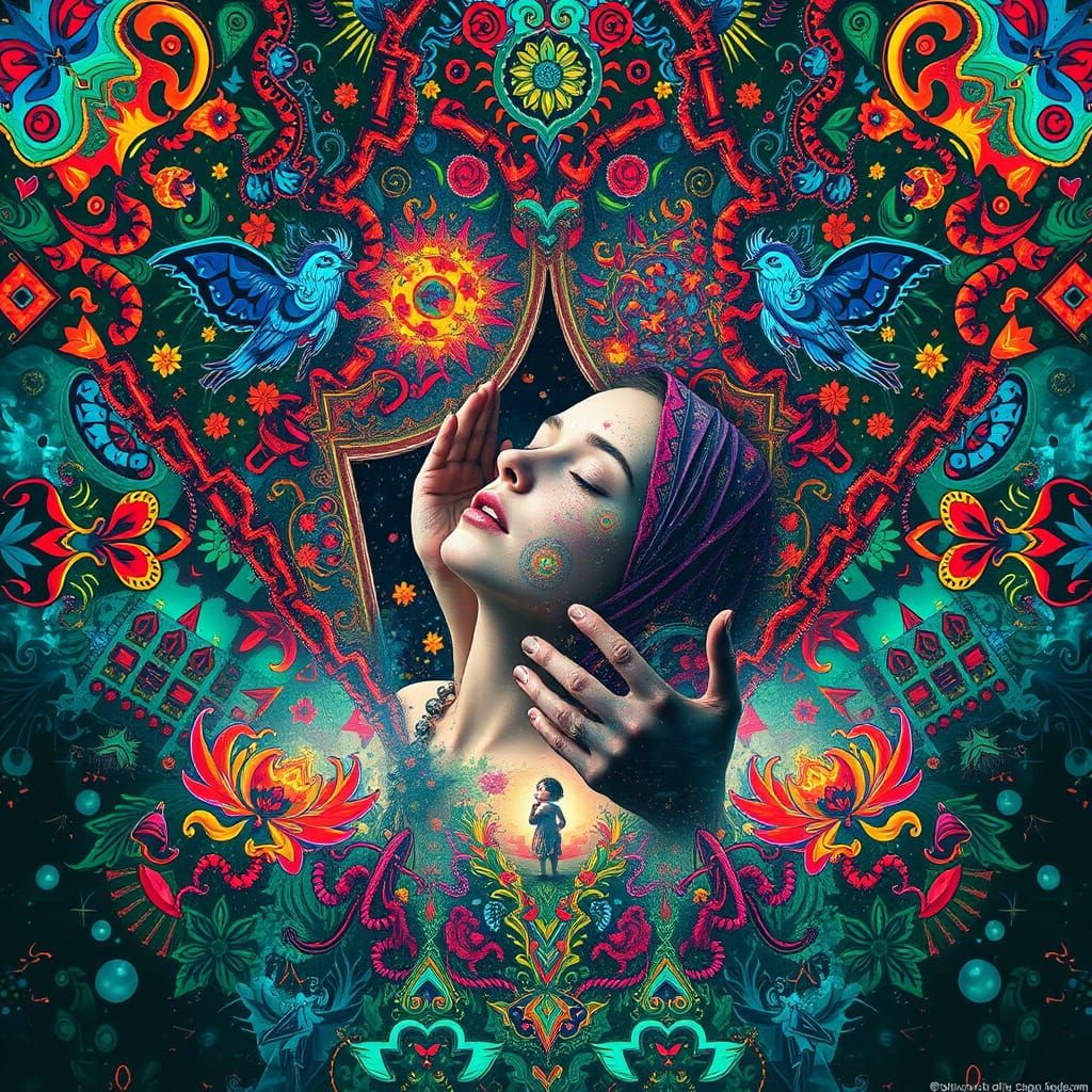 Fractured Gothic Dreams in Psychedelic Kaleidoscope Style