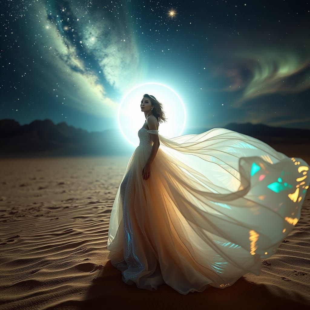 Ethereal Woman at Stargate: High-Fashion Editorial