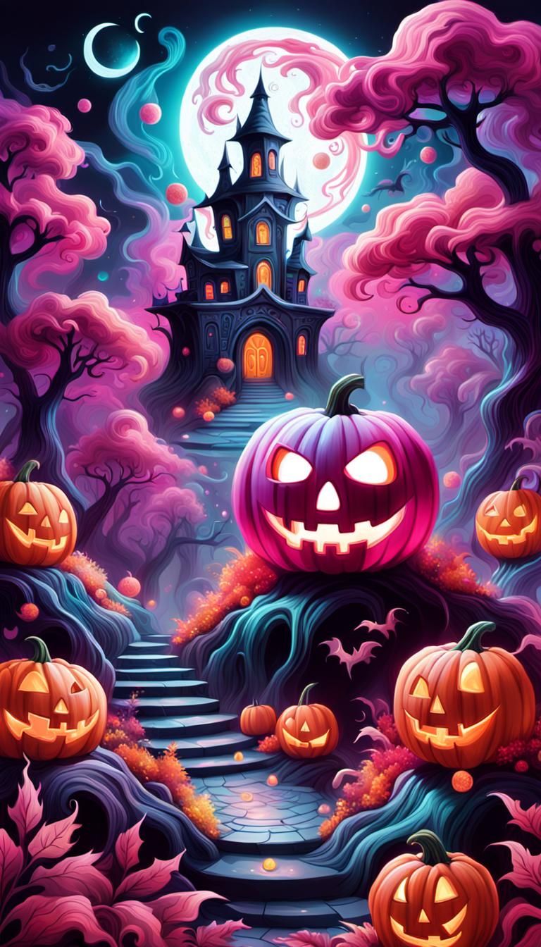 Cosmic Halloween Entity in Surrealist Mixed Media