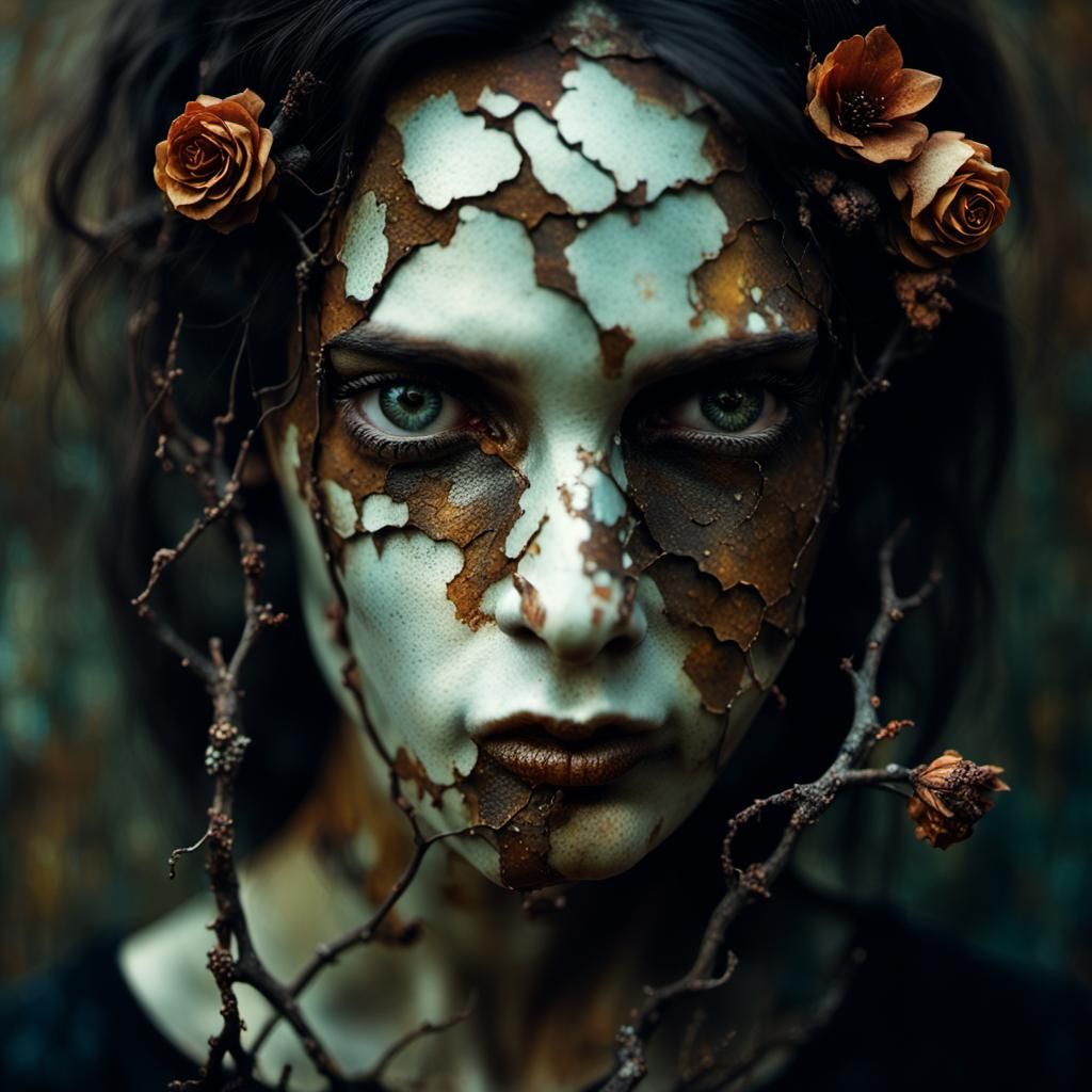Surreal Portrait of Woman with Rusted Flower