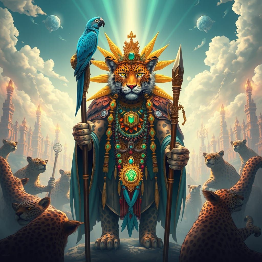 Leopard Shaman in City of Light, Digital Art