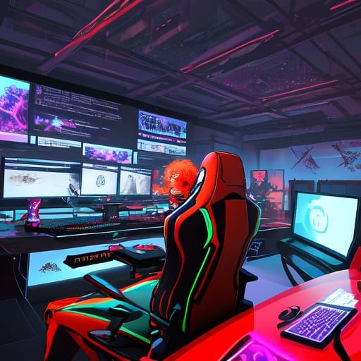 Vibrant Gamer in High-Energy Gaming Session