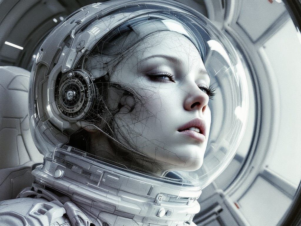 Abstract Portrait: Futuristic Astronaut in Acrylic Pour Styl...