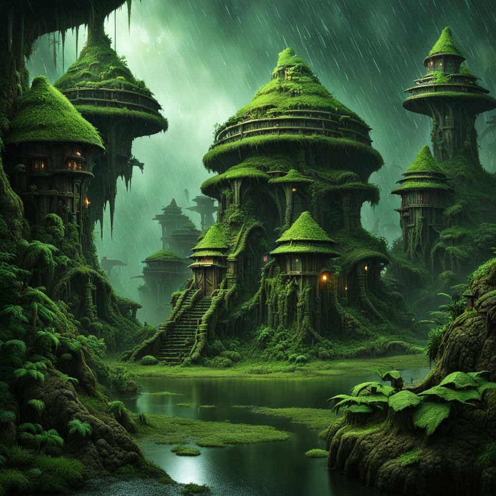 Rainy Goblin City in Deep Forest