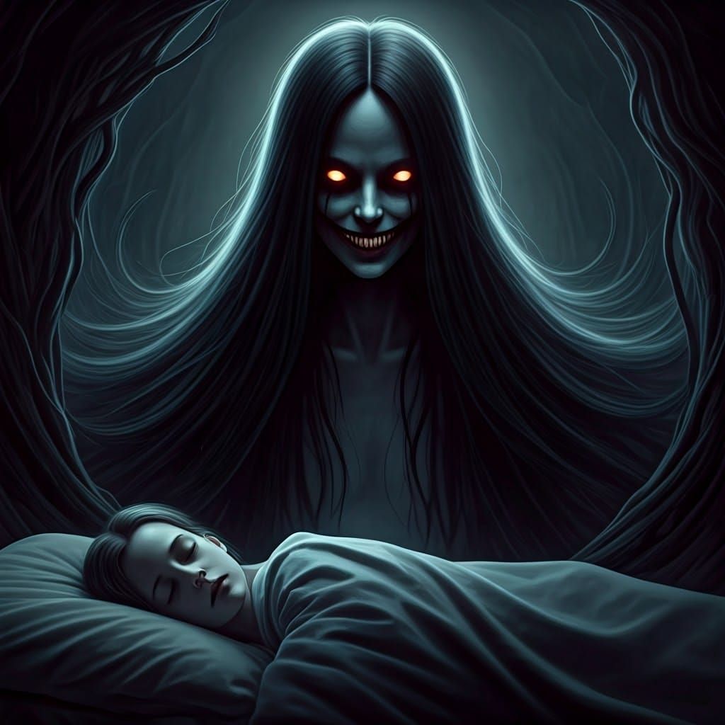 Eerie Female Ghost in Dark, Surreal Film Noir