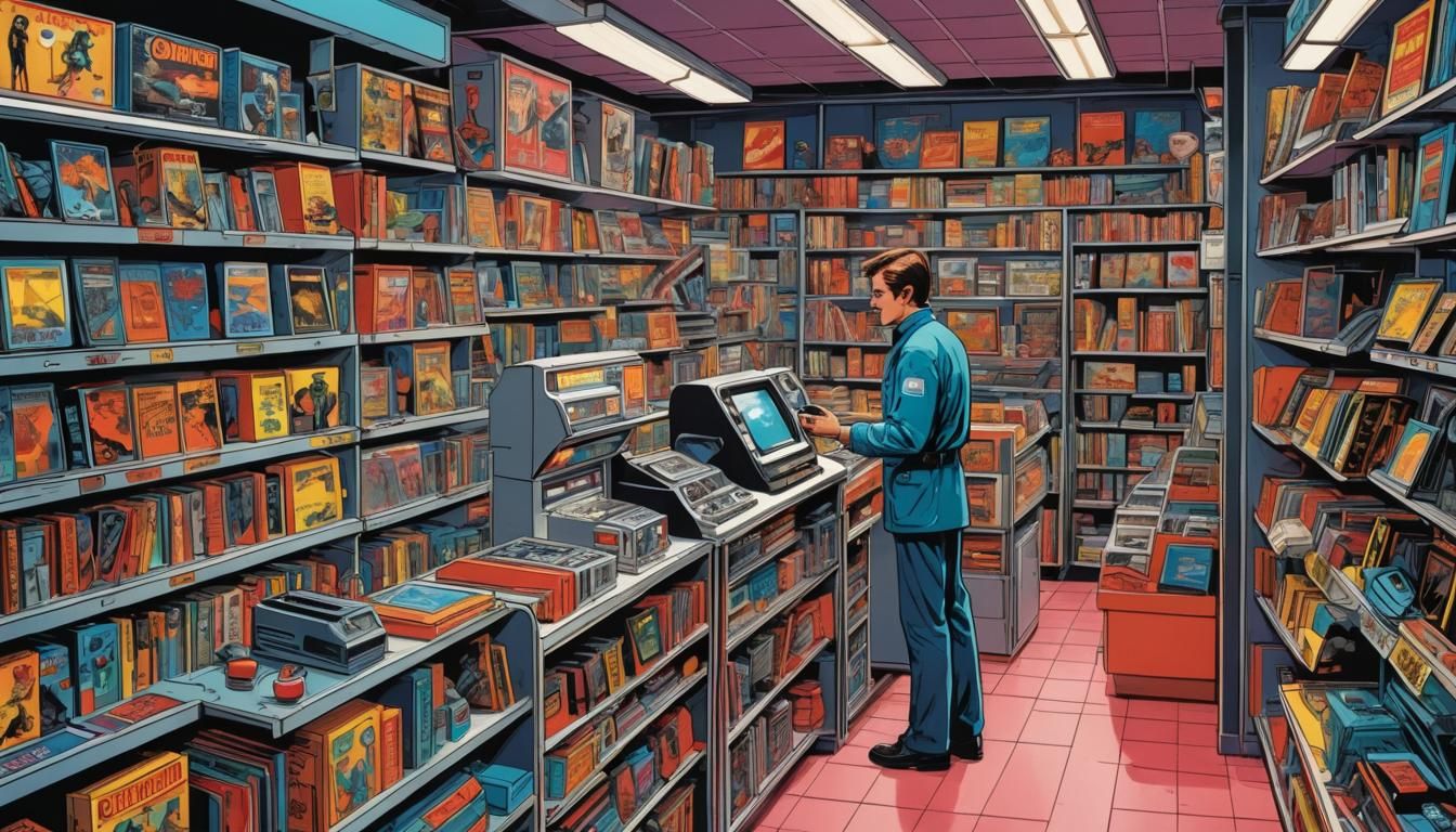 Retro Sci-Fi Quantum Computer Ad Illustration