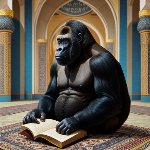 Gorilla Reciting Quran in Mosque Illustration