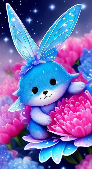 Sleeping Fairy in Pink Flower, Graffiti Art Style