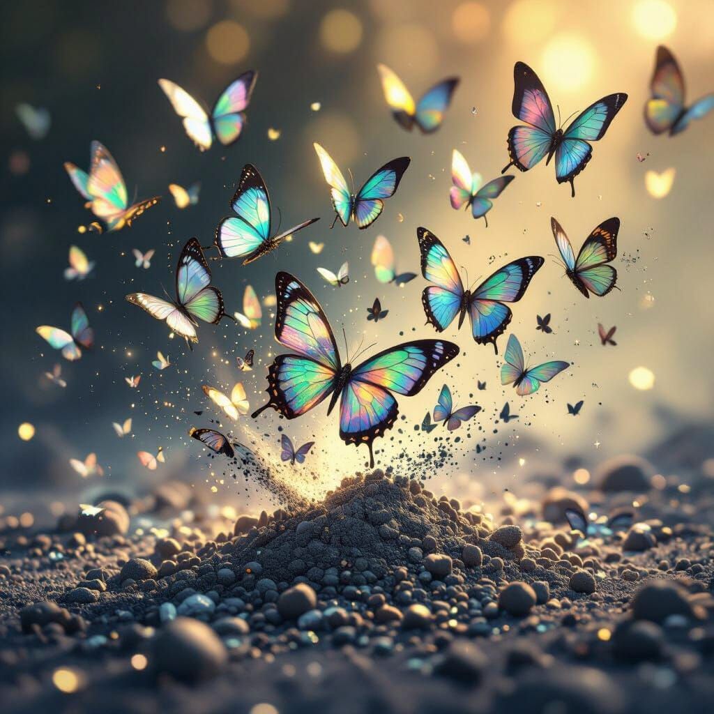 Iridescent Butterflies Emerge from Graphite Dust in Ethereal...