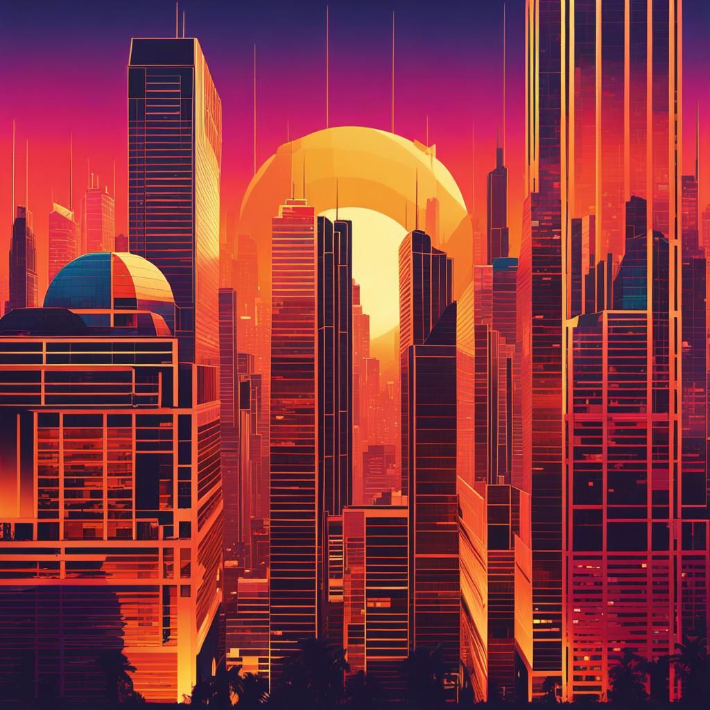 Futuristic Cityscape in Pop Art Style at Dusk