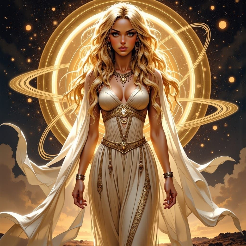 Saturn-Inspired Celestial Woman in Digital Art Style