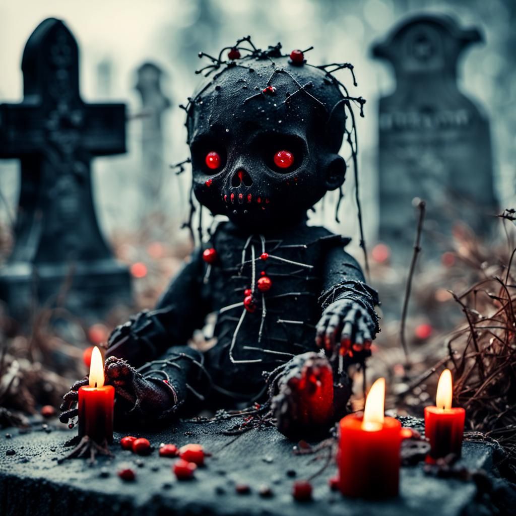 Creepy Voodoo Doll in Graveyard Scene