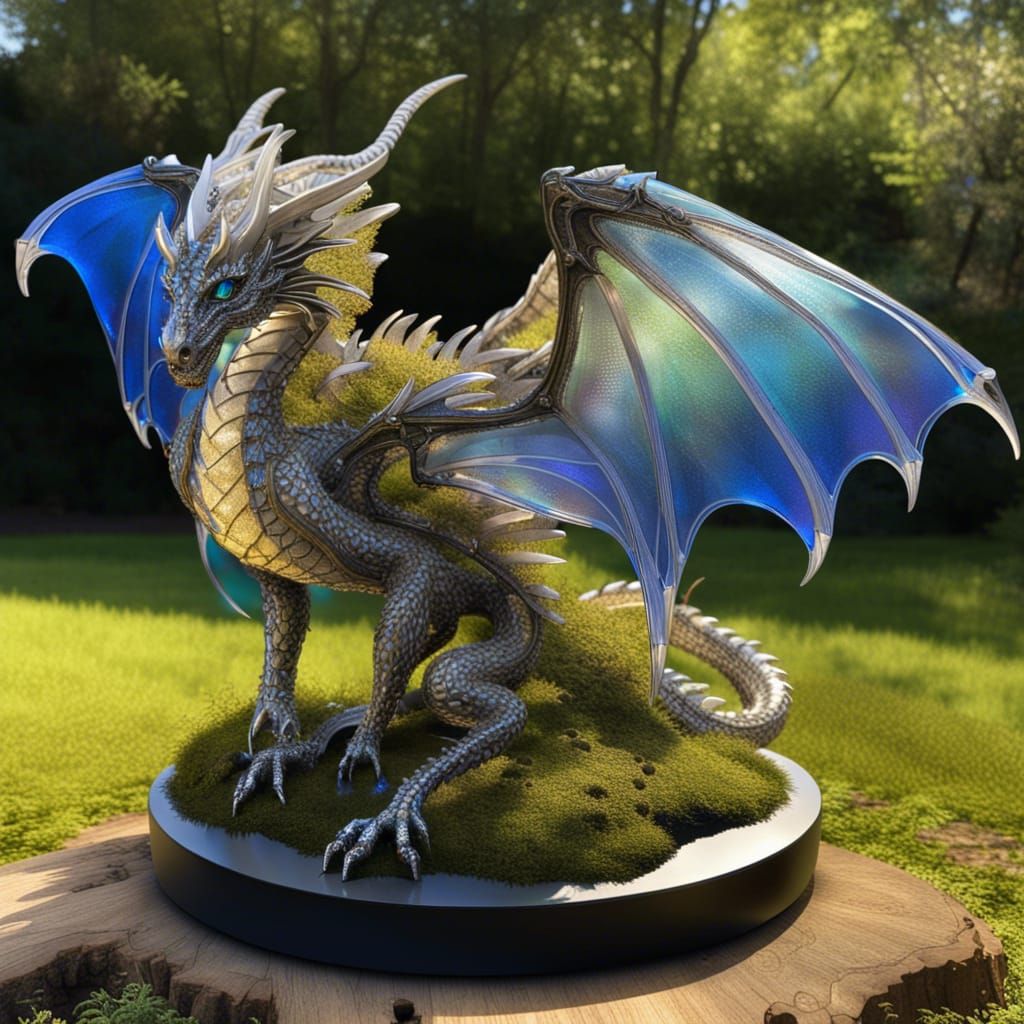 Translucent Silver Dragon Guards Ancient Oak