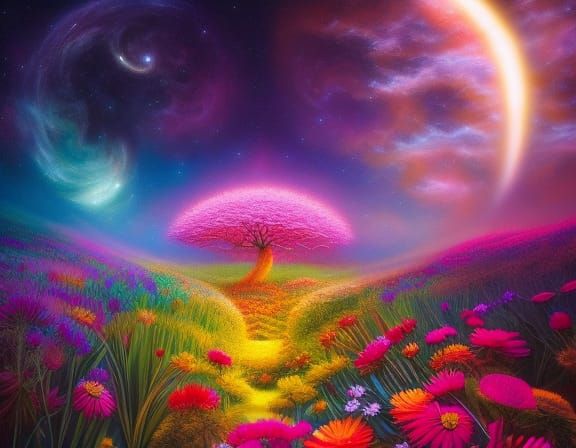 Flowers in Warped Perspective with Rainbow Exposure