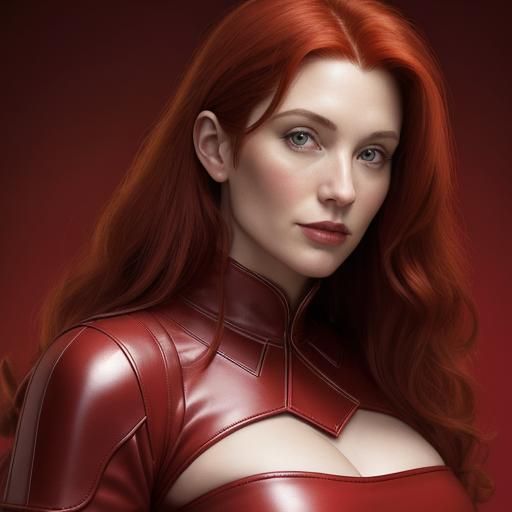 Portrait of Woman in Red Gown with Bokeh