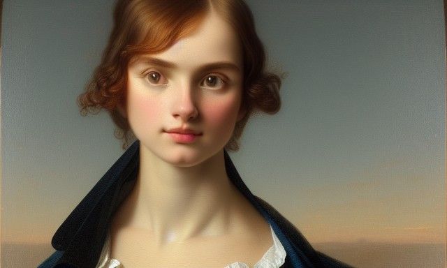 Beautiful Woman in Library, Photorealistic Matte Painting