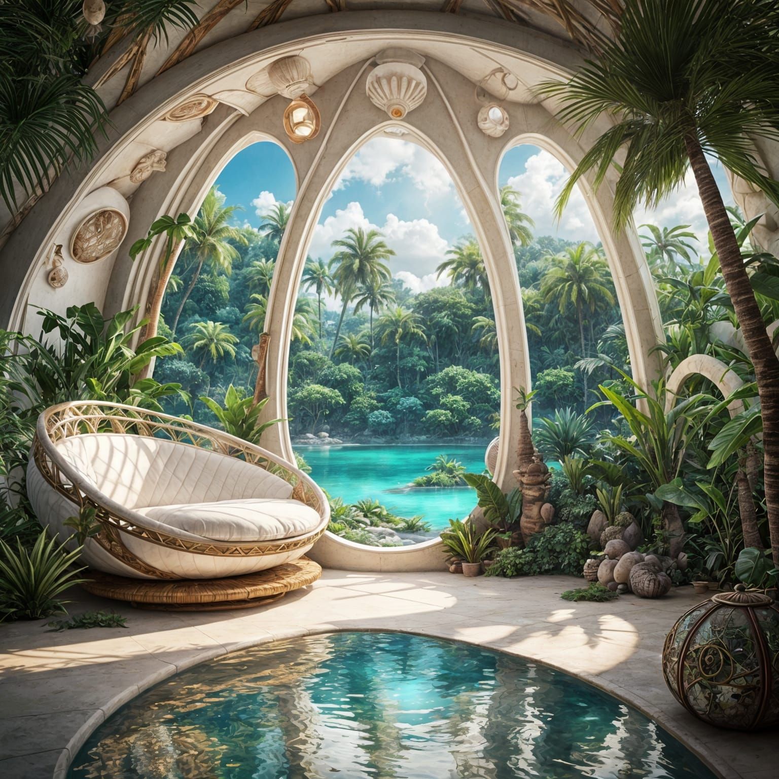 Organic Modern Spaceship Pod on Tropical Beach