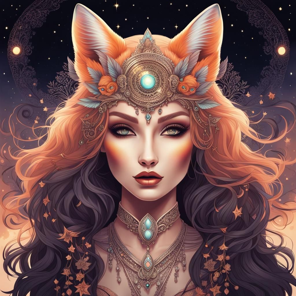 Fox Woman Hybrid in Pastel Goth Style