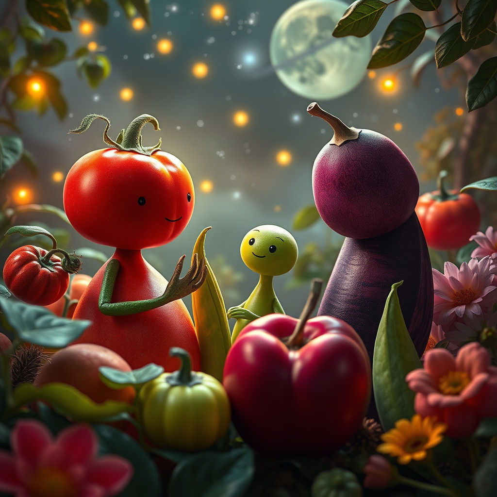 Fruits and Vegetables Sing on Mystic Planet in HDR