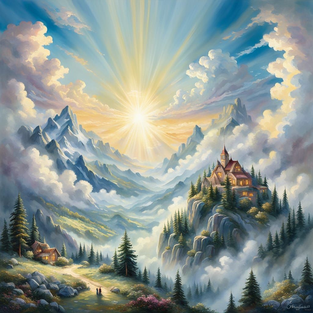 Ice Cream Clouds in Ethereal Gouache Landscape