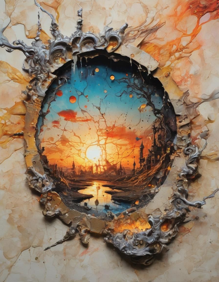 Surreal Sunset Painting in Rococo Style