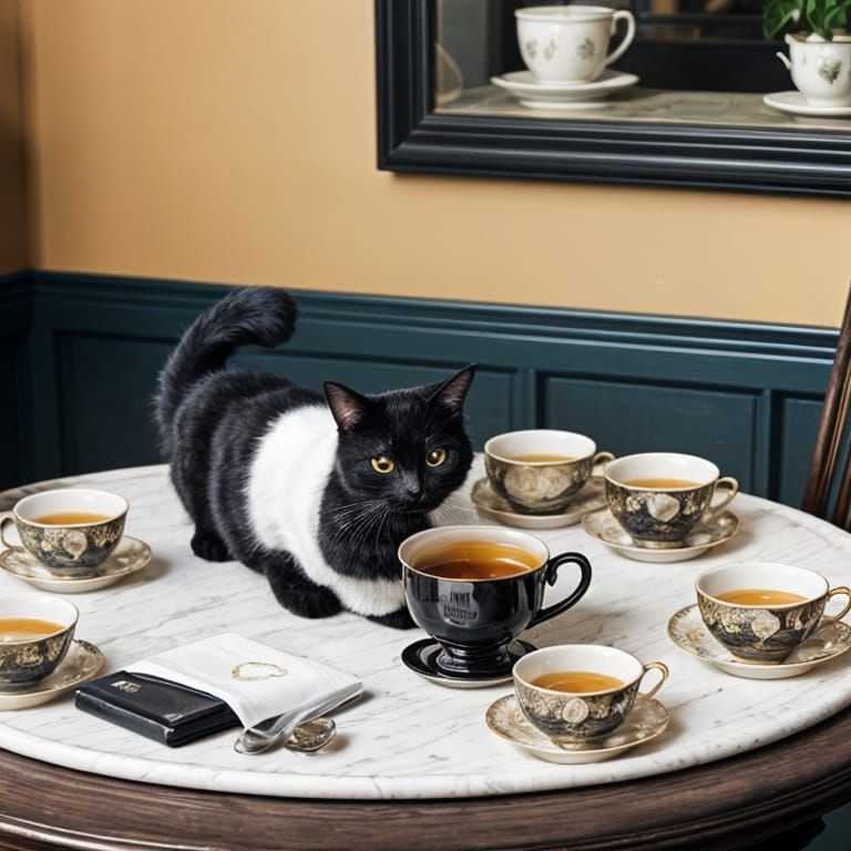 A Fluffy Black Cat in Mid-Knock