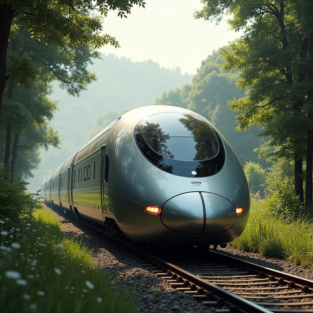 Futuristic Tesla-Inspired Train Hurtles Through Green Landsc...