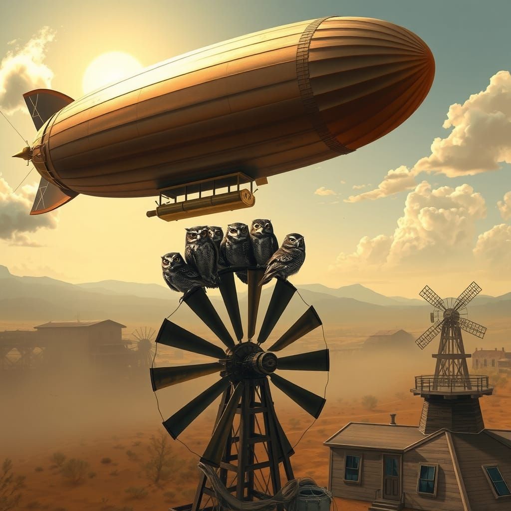 Majestic Steampunk Airship in a Wild West Sunset