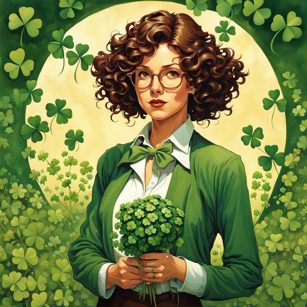Teacher with Clover in Art Nouveau Style