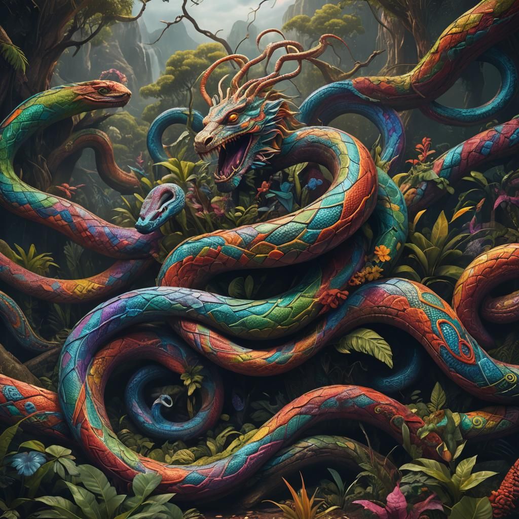 Fantastical Rainbow Serpent in Deep Color