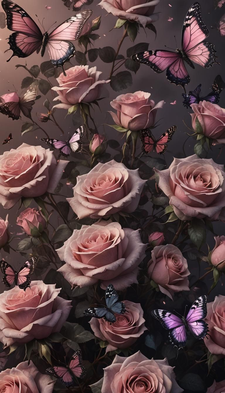 Dark Fantasy Bouquet with Roses and Butterflies