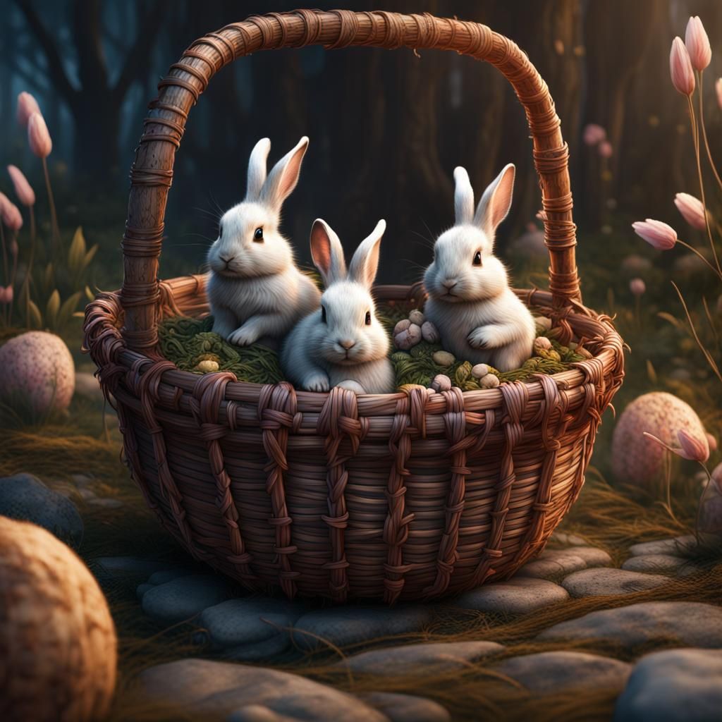 Basket of Bunnies: Detailed Fantasy Concept Art