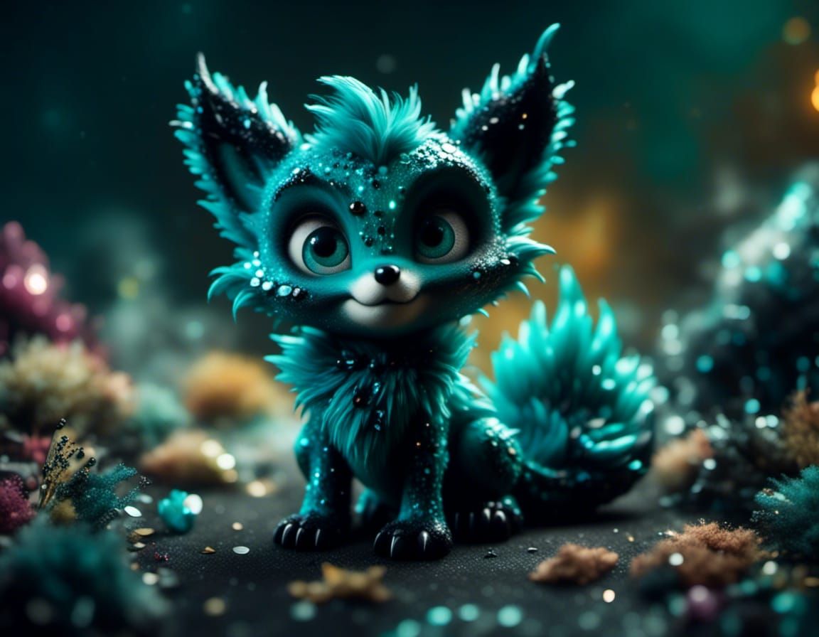 Adorable Teal Dragon Fox Portrait in Pixar Style
