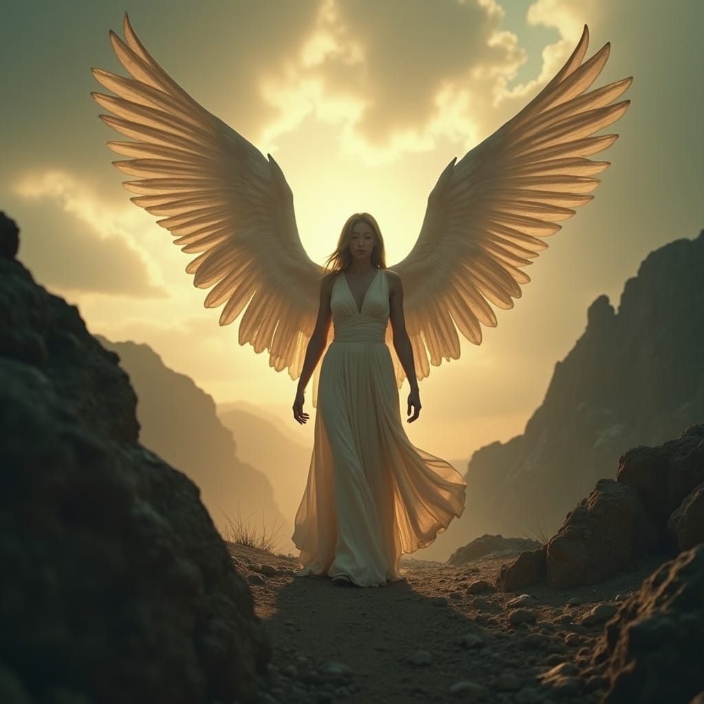 Regal Female Angel Descends from Mount Hebron