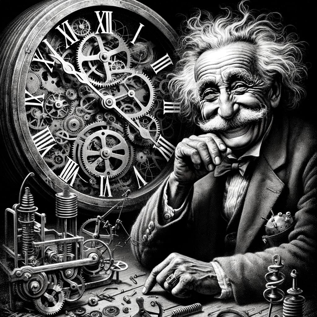 Elderly Genius Comprehends Time in Vintage Photo