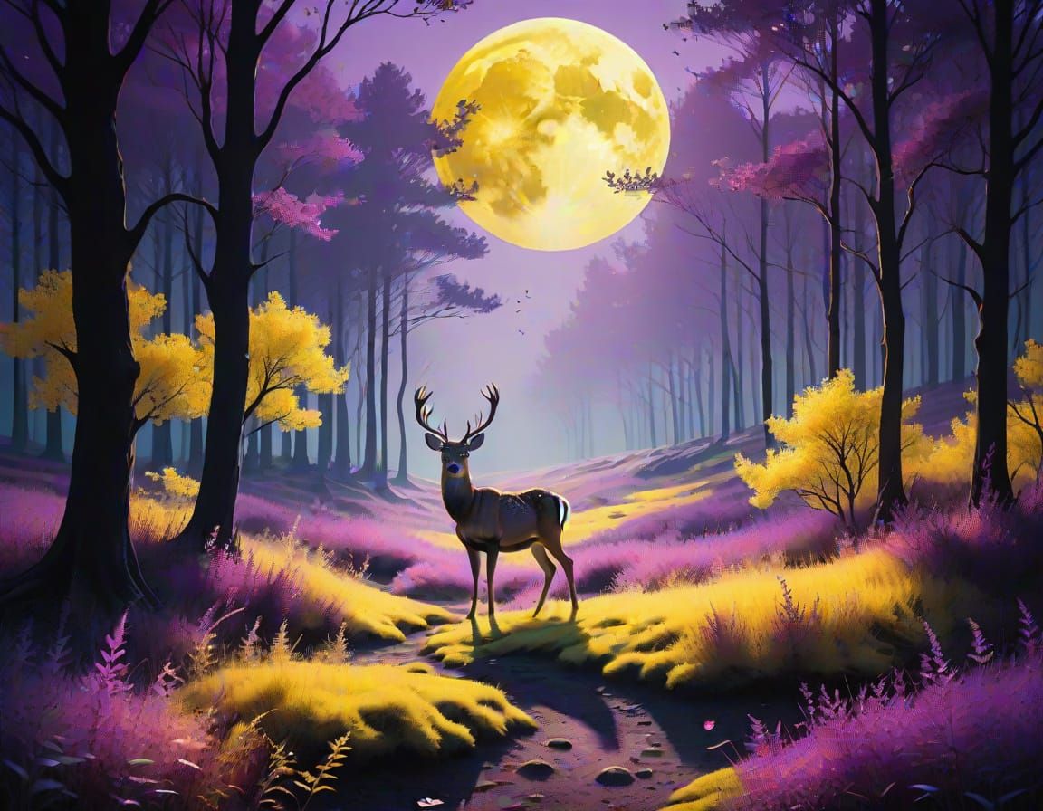 Luminous Moonlit Forest in Art Nouveau Style