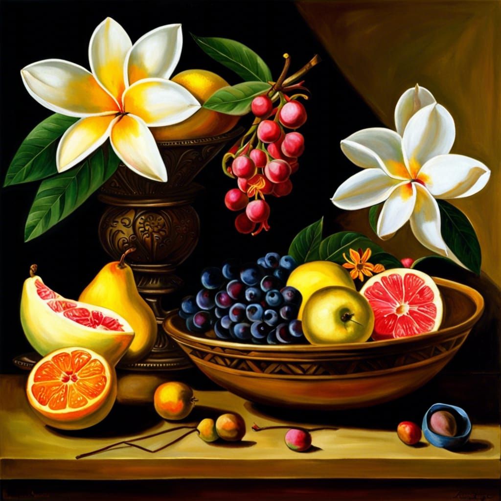 Fruit Still Life in Vivid Oil Painting Style